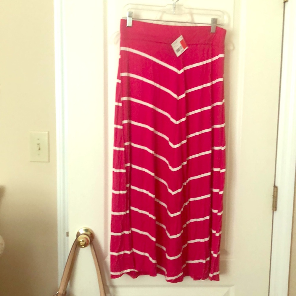 Pink and white striped skirt